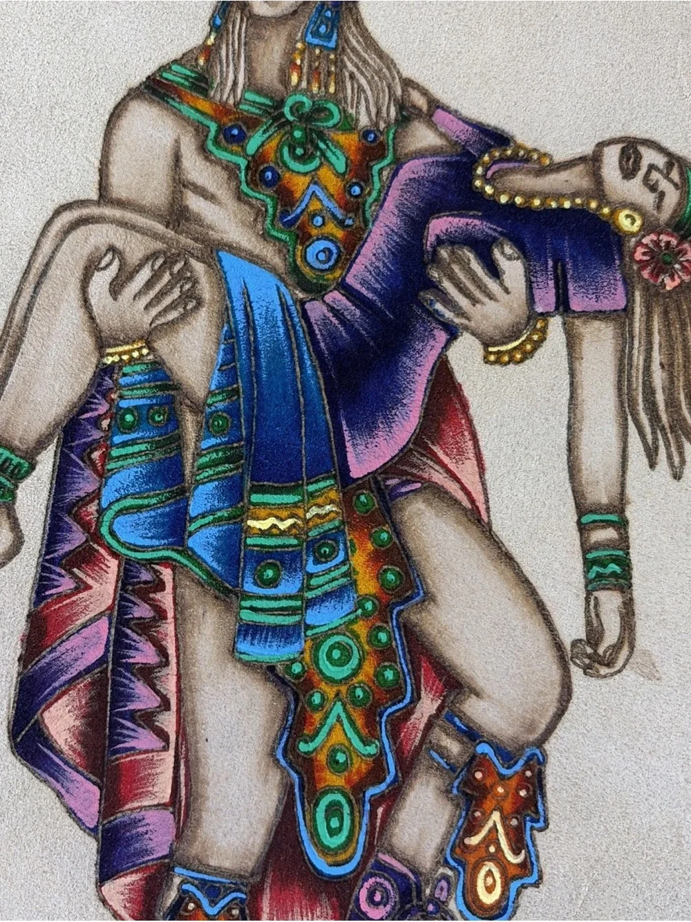 Vintage Amor Eterno Mayan México Hand Painted Handmade Leather Artwork Native